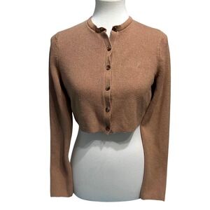 Levis Norma Sweater womens Ribbed Knit Cropped Cardigan Tan Brown Button Front M